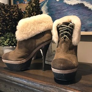 L.A.M.B. Pier Suede Booties with Shearling Cuff 7M